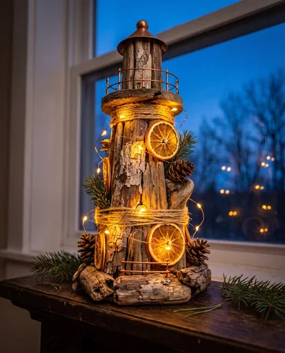 Rustic Driftwood Lighthouse Holiday Centerpiece