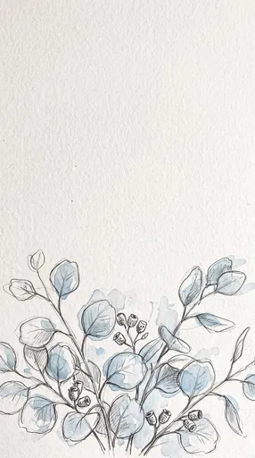 Eucalyptus Pencil Sketch with Blue Watercolor