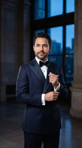 Hispanic Gentleman in Navy Tuxedo