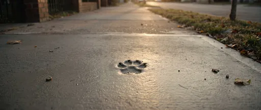 Dog Paw Print in Concrete Sidewalk