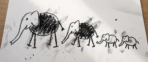 Child's Charcoal Sketch of Elephant Family