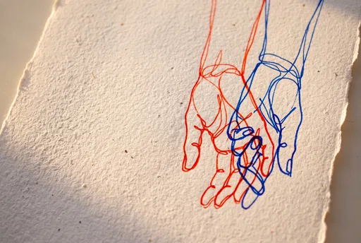 Red and Blue Contour Drawing of Hands