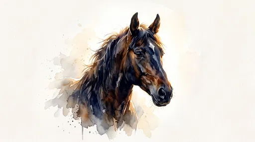 Watercolor Illustration of Dark Bay Horse Head