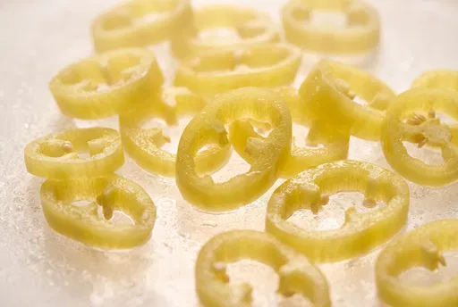 Fresh Yellow Banana Pepper Rings Close-Up