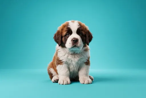 Saint Bernard Puppy on Turquoise Backdrop