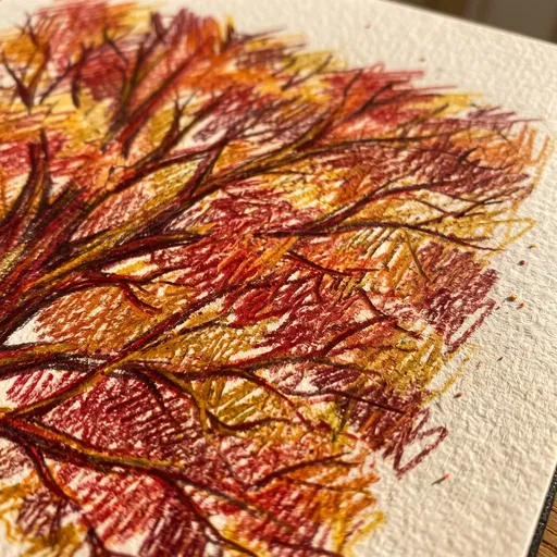 Colored Pencil Autumn Tree Sketch Closeup