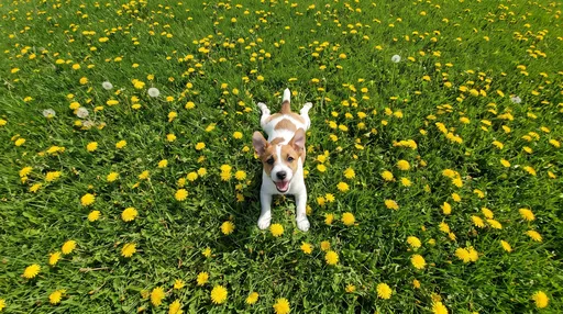 Jack Russell Puppy in Dandelion Field