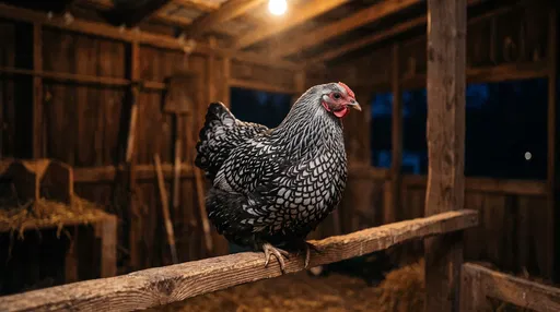 Silver Laced Wyandotte Hen in Barn