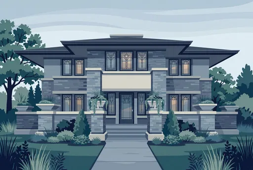 Prairie School House Architectural Illustration
