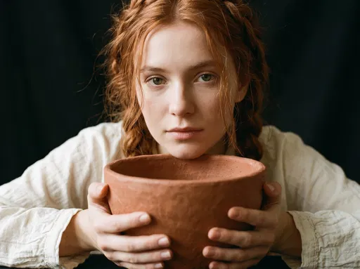 Woman With Braids Holding Terracotta Bowl