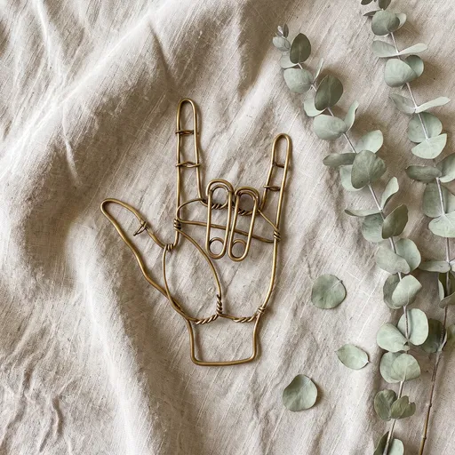Brass Wire ASL Love Sign Flat Lay