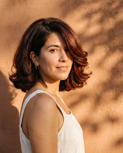 Woman With Mahogany Bob in Golden Sunlight