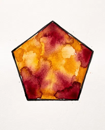 Crimson and Amber Watercolor Pentagon