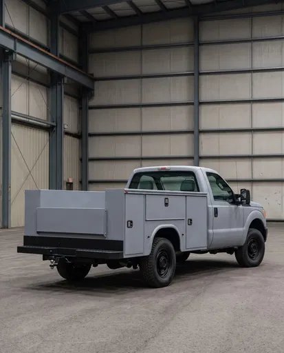 Matte Grey Utility Truck in Warehouse
