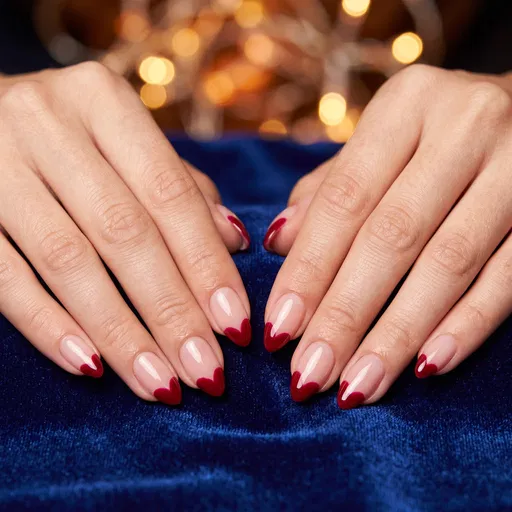 Manicured Hands with Red Heart Nail Tips