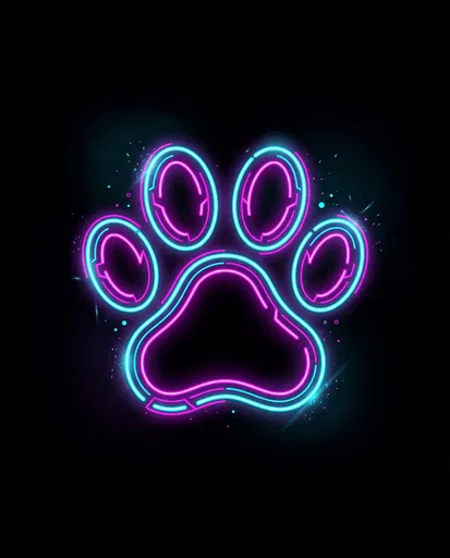 Glowing Neon Cyan and Magenta Paw Print