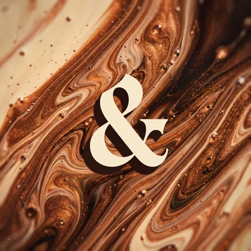 Cream Ampersand Over Swirling Bronze Paint