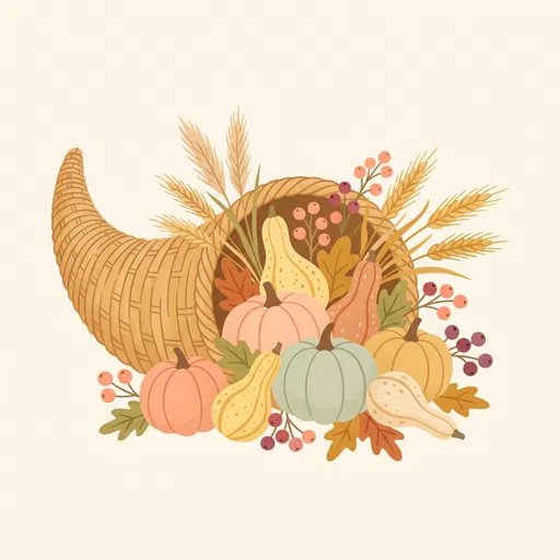 Pastel Autumn Cornucopia Flat Illustration