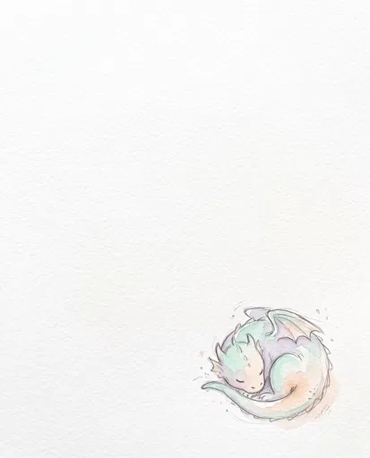 Sleepy Pastel Watercolor Baby Dragon Illustration