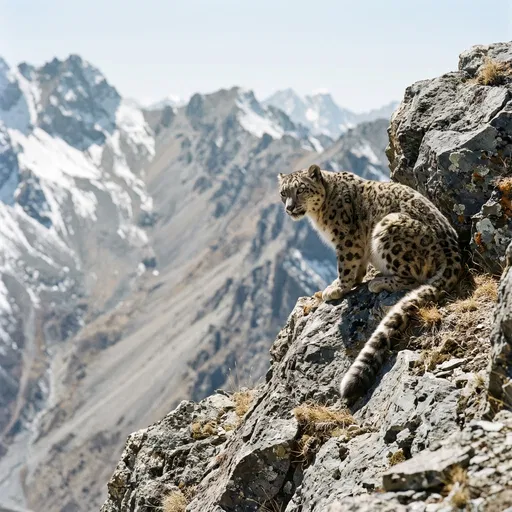 Snow Leopard Perched on Mountain Crag