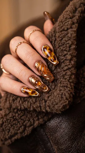 Tortoiseshell and Bronze 3D Gel Nail Art