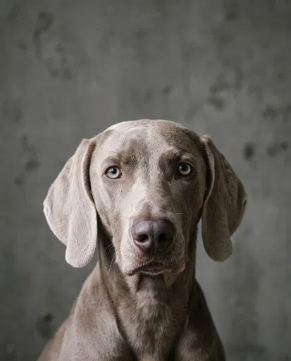 Studio Portrait of a Silver Weimaraner Dog