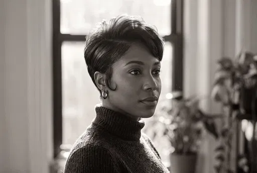 Monochrome Portrait of Woman with Pixie Cut