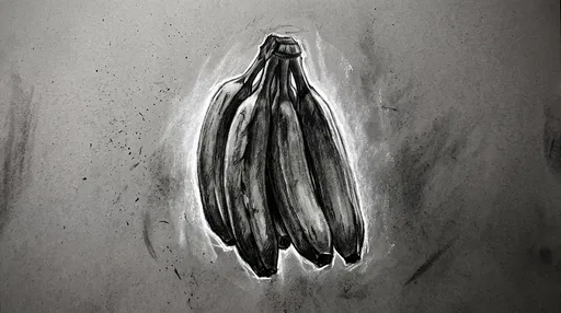 High-Contrast Charcoal Drawing of Bananas
