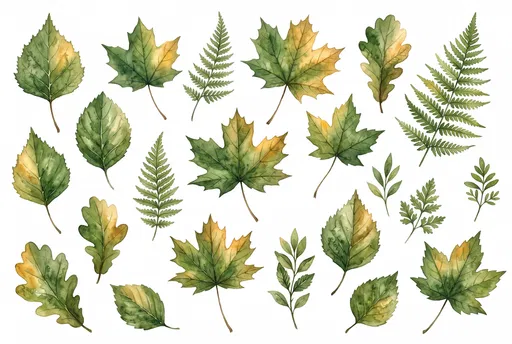 Watercolor Forest Leaves Clip Art Set