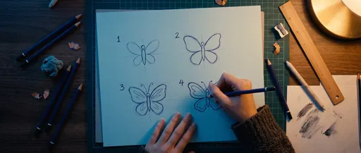 Overhead Four-Step Butterfly Drawing on Desk