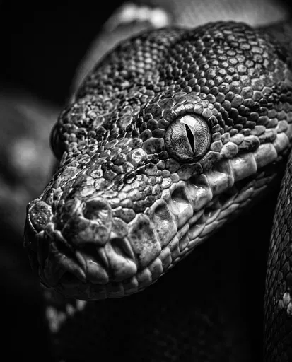 Monochrome Portrait of Emerald Tree Boa