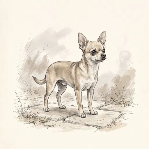 Pencil Illustration of Fawn Chihuahua on Path