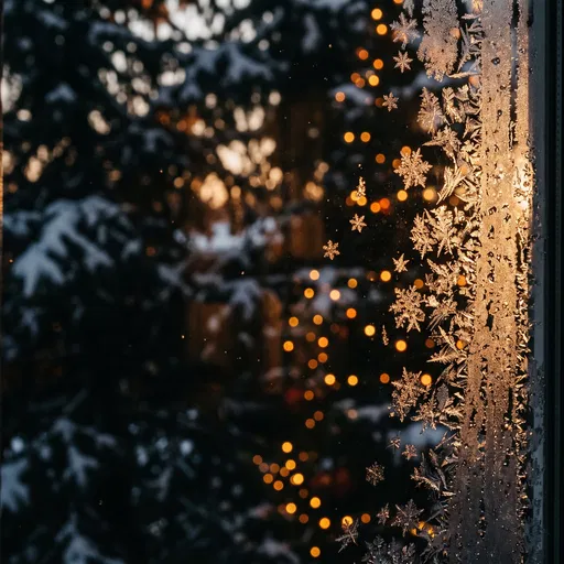 Golden Frost on Winter Windowpane