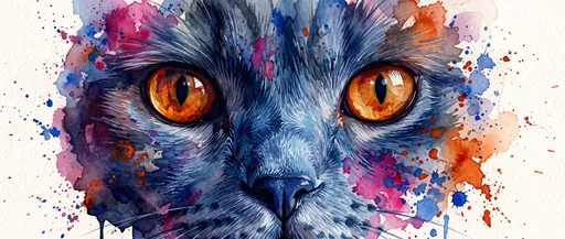 Vibrant Watercolor British Shorthair Cat Close-Up