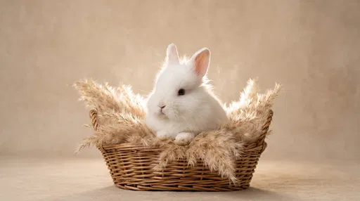 White Bunny in Woven Basket