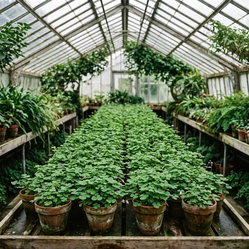 Potted Shamrock Plants in Glass Greenhouse