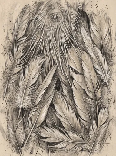 Charcoal Drawing of Overlapping Bird Feathers