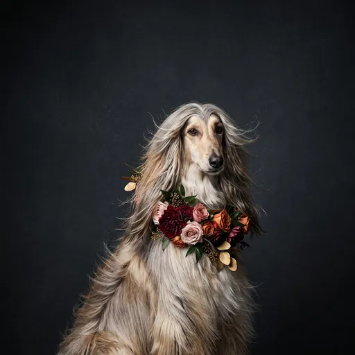Afghan Hound Portrait With Floral Collar