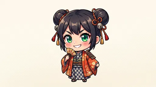Cute Chibi Kimono Warrior Girl Illustration