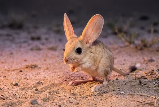 Long-Eared Jerboa on Desert Sand at Dusk
