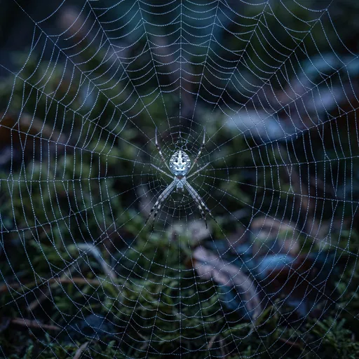 Silver Orb-Weaver Spider on Dewy Web