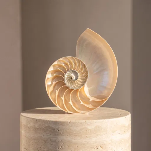 Bisected Nautilus Shell on Travertine Pedestal