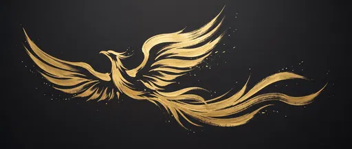 Gold Calligraphy Phoenix on Charcoal Background