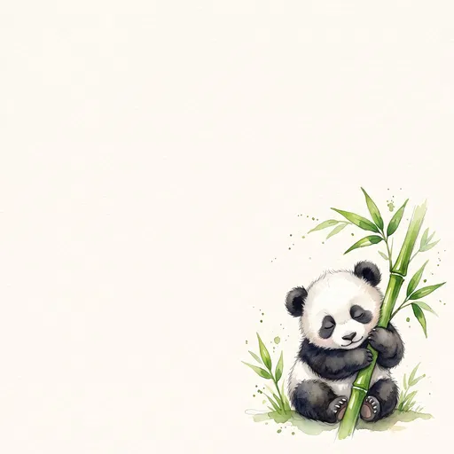 Watercolor Baby Panda Hugging Green Bamboo