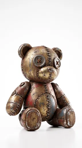 Distressed Metallic Vintage Stitched Teddy Bear