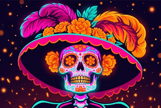 Vibrant La Catrina Skull Illustration