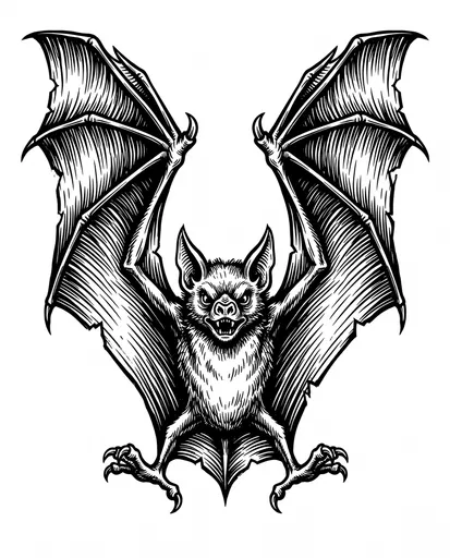 Woodcut Style Vampire Bat Ink Illustration
