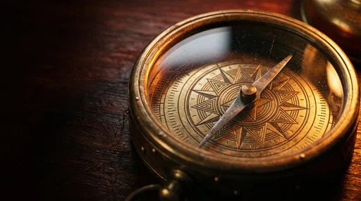Antique Brass Compass on Dark Wood