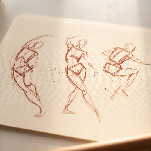 Sanguine Chalk Figure Gesture Sketches on Paper
