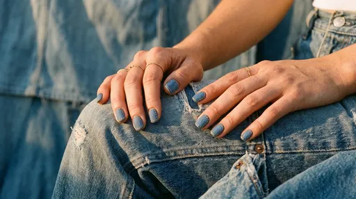 Hands With Blue Denim Nail Art